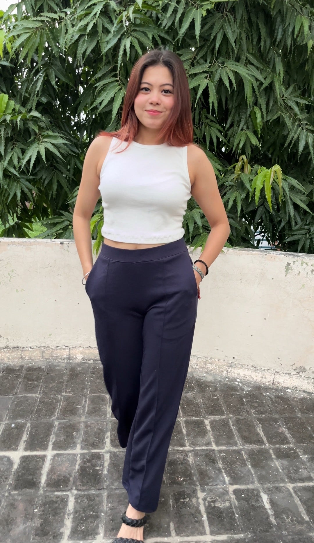 Effortless Duo: Ribbed Top & Blue Trousers